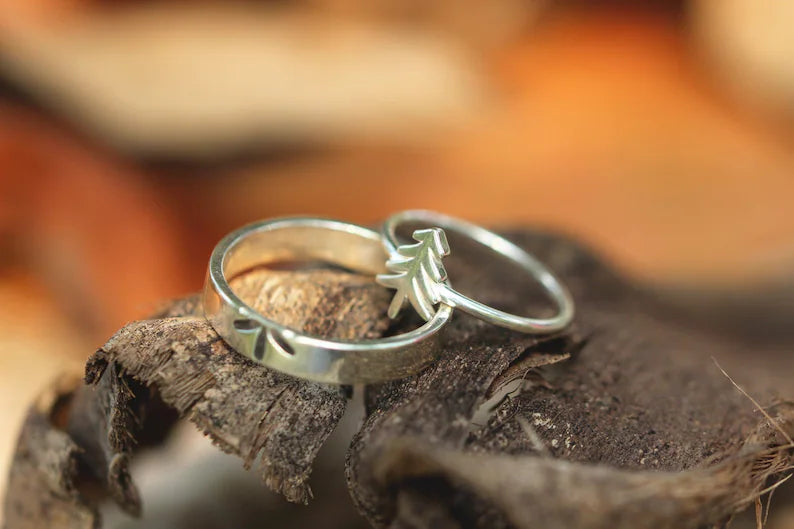 925 silver pine tree ring,custom tree family jewelry,couple ring,stackable ring