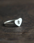 Sterling Silver initial heart ring Personalized jewelry