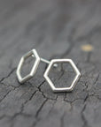 925 sterling silver Minimalist Hexagon stud earrings,Open Hexagon earrings,Geometric Stud Earrings,Silver Stud Earrings,teacher gifts,