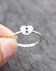 silver Semicolon ring,silver heart dot ring,heart  Semicolon ring,silver heart ring,dainty ring,Your Story Isn't Over