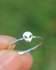 steampunk alien emoji ring,925 Sterling silver Alien Head jewelry,space science geekery jewelry FL481R