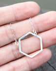 925 sterling silver Minimalist Hexagon necklace,silver Open Hexagon pendant necklace,Geometric jewelry,