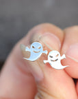 silver White ghost earrings,White cartoon ghost earrings