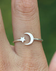 925 sterling silver moon and star ring,dainty half moon ring,Moon phases ring,Crescent Moon Ring,celestial jewelry,Minimalist jewelry,FL238R