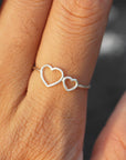 925 Sterling Silver HEART ring,Two Heart Ring, 2 Heart Ring,Double Heart Ring,Best Friend Ring,Minimalist Ring