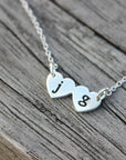 925 Sterling Silver Initial necklace,silver double heart Necklace,Personalized letter necklace alphabet jewelry,Valentine's Day gift
