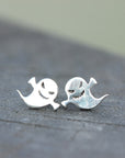 silver White ghost earrings,White cartoon ghost earrings
