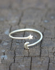 925 sterling silver moon and star ring,dainty half moon ring,Moon phases ring,Crescent Moon Ring,adjustable silver ring,gift idea for her