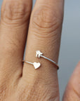 Dainty Cat ring,silver love heart RING,dainty slver ring,animal lover jewelry,
