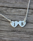 925 Sterling Silver Initial necklace,silver double heart Necklace,Personalized letter necklace alphabet jewelry,Valentine's Day gift