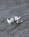 Sterling silver hen earrings,Chicken Earrings, Rooster Jewelry,cock earrings,family animal jewelry