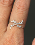 sterling silver Deer Antler Ring,Deer Antler Wrap Ring,Mule Deer Antler Ring,Deer head Ring,Silver Antler Jewelry,Boho ring,Forest Jewelry