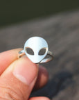 steampunk alien emoji ring,Alien ring,silver ring,rings,925 Sterling silver Alien Head jewelry,space science geekery jewelry