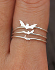 set of 3,tiny bat ring,sterling silver bird ring,bat jewelry,minimalist ring,Minimal animal ring,silver Dainty ring,gifts idea
