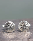 925 sterling silver Vegvisir CuffLinks,Viking rune CuffLinks Gift for Men,Custom cufflinks, Husband Gift,Wedding Cufflinks