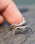 sterling silver Deer Antler Ring,Deer Antler Wrap Ring,Mule Deer Antler Ring,Deer head Ring,Silver Antler Jewelry,Boho ring,Forest Jewelry