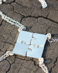 set of 4,Bridesmaid Gift Puzzle Piece necklace,silver Jigsaw jewelry,Friendship Necklace,Friendship Jewelry Gift,Sisters Gift,Birthday gifts
