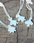 set of 4,Bridesmaid Gift Puzzle Piece necklace,silver Jigsaw jewelry,Friendship Necklace,Friendship Jewelry Gift,Sisters Gift,Birthday gifts