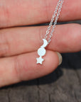 925 silver Crescent Moon and star necklace,custom zodiac jewelry, letter jewelry,sun,moon and star Necklace,star jewelry,Half Moon Necklace