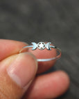 925 silver Triple Moon pentacle ring,Crescent Moon ring,Moon Goddess ring,Mythology jewelry,Stacking Ring,simple jewelry