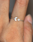 925 silver moon and star ring,custom number ring,Numeral Ring,Personalized Ring silver,Crescent Moon Ring,celestial jewelry,midi jewelry
