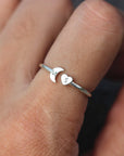 Personalized Open heart Ring,Custom Initials Ring,love Ring,Adjustable Ring,Stacking moon Ring,925 Sterling silver Ring,Letter Ring